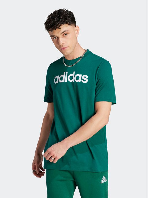 adidas Sportswear adidas Тишърт Essentials Single Jersey Linear Embroidered Logo T-Shirt IJ8658 Зелен Regular Fit