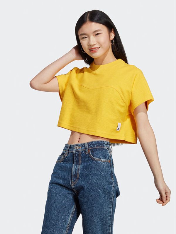 adidas Sportswear adidas Тишърт Lounge Terry Loop Crop Top HZ1608 Жълт Regular Fit