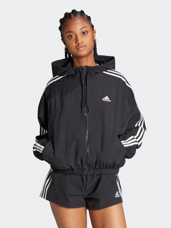 adidas Sportswear adidas Ветровка Essentials 3-Stripes Woven Windbreaker HT3399 Черен Loose Fit