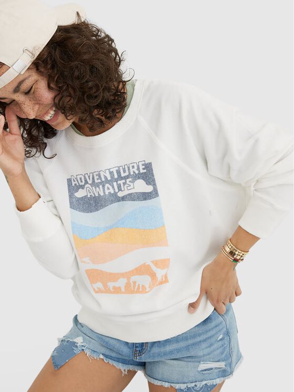 aerie aerie Суитшърт 065-0743-2287 Бял Regular Fit