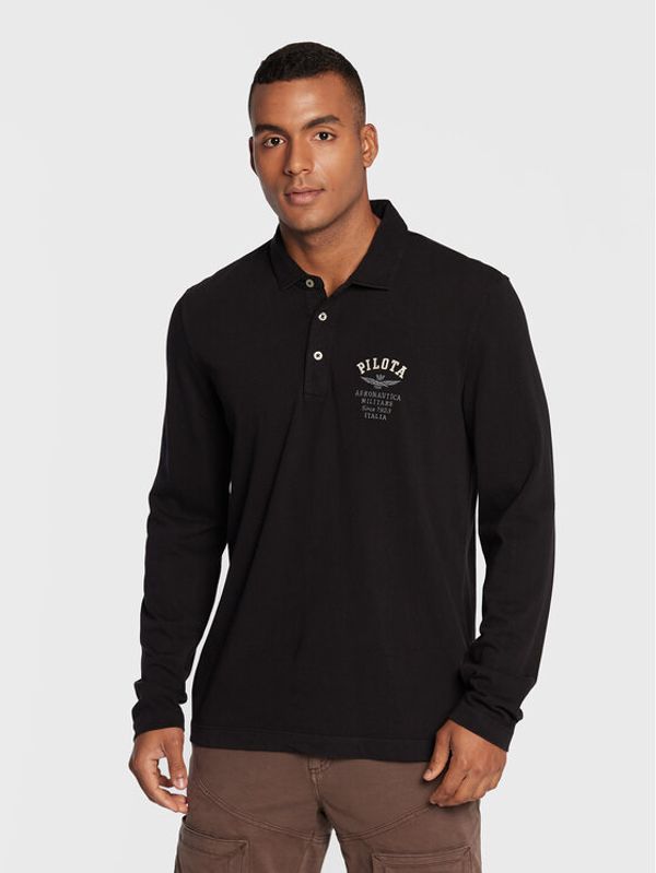 Aeronautica Militare Aeronautica Militare Тениска с яка и копчета 222PO1637J577 Черен Comfort Fit