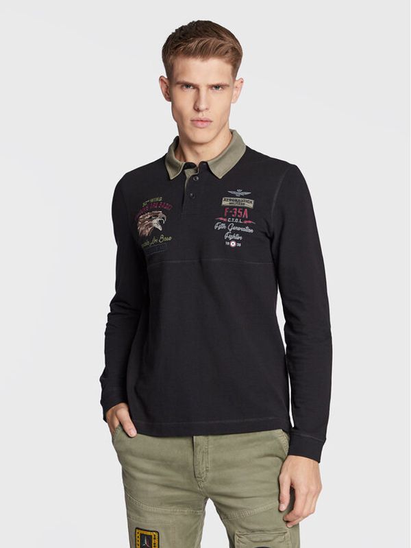 Aeronautica Militare Aeronautica Militare Тениска с яка и копчета 222PO1645P306 Черен Regular Fit