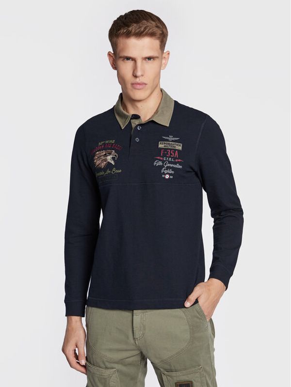 Aeronautica Militare Aeronautica Militare Тениска с яка и копчета 222PO1645P306 Тъмносин Regular Fit