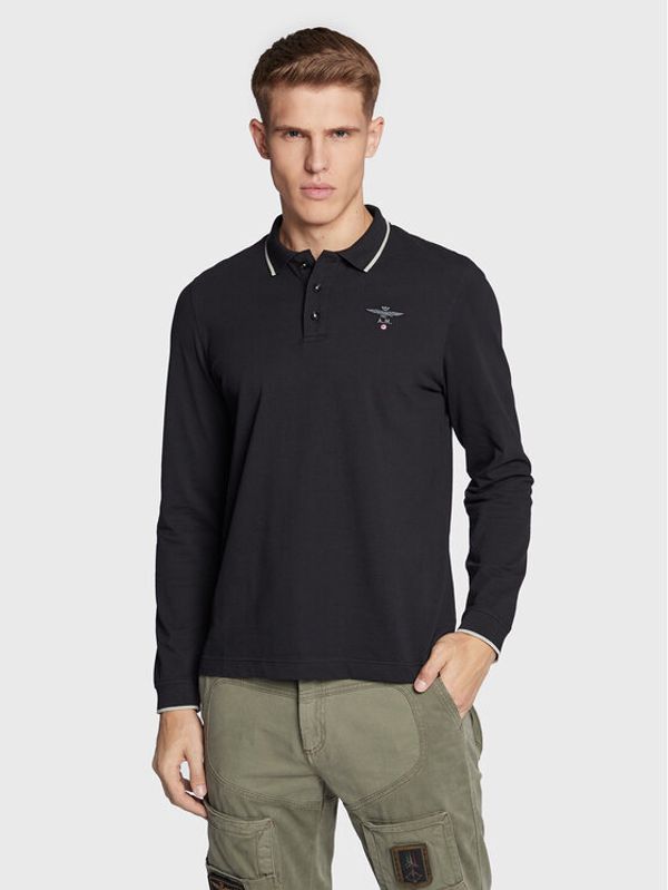 Aeronautica Militare Aeronautica Militare Тениска с яка и копчета 222PO1653P82 Черен Regular Fit