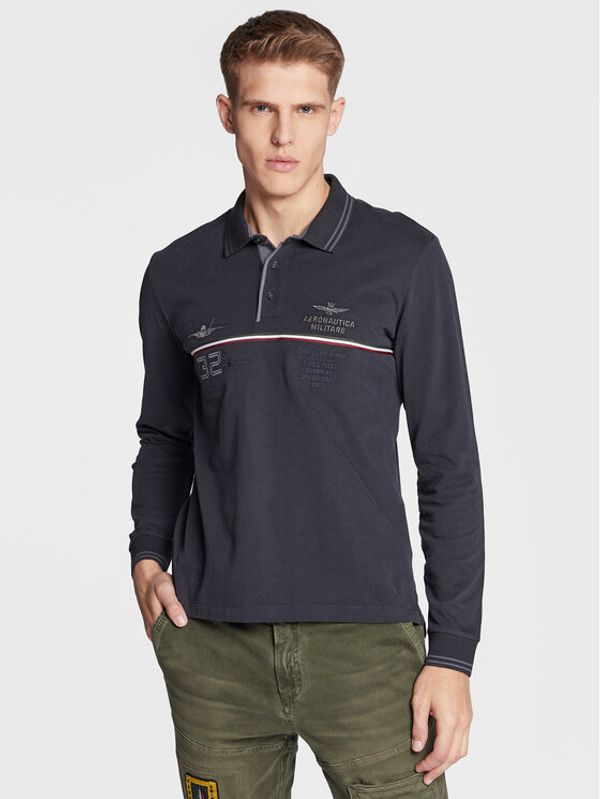 Aeronautica Militare Aeronautica Militare Тениска с яка и копчета 222PO1660J566 Тъмносин Slim Fit