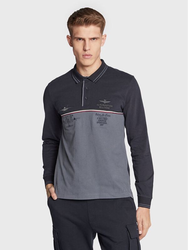 Aeronautica Militare Aeronautica Militare Тениска с яка и копчета 222PO1660J566 Тъмносин Slim Fit