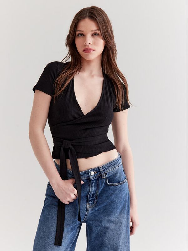 Americanos Americanos Блуза Dominica Wrap Черен Skinny Fit