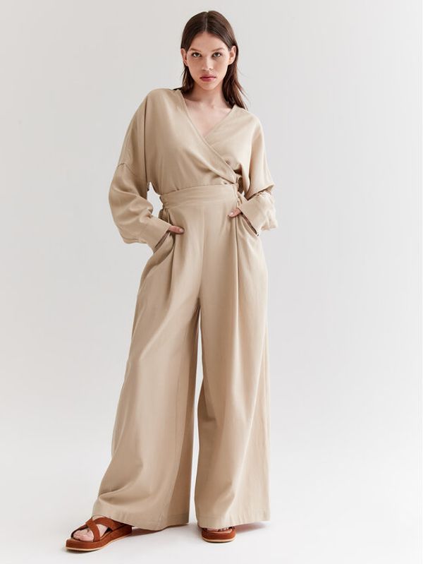 Americanos Americanos Текстилни панталони Montana Midi Бежов Oversize