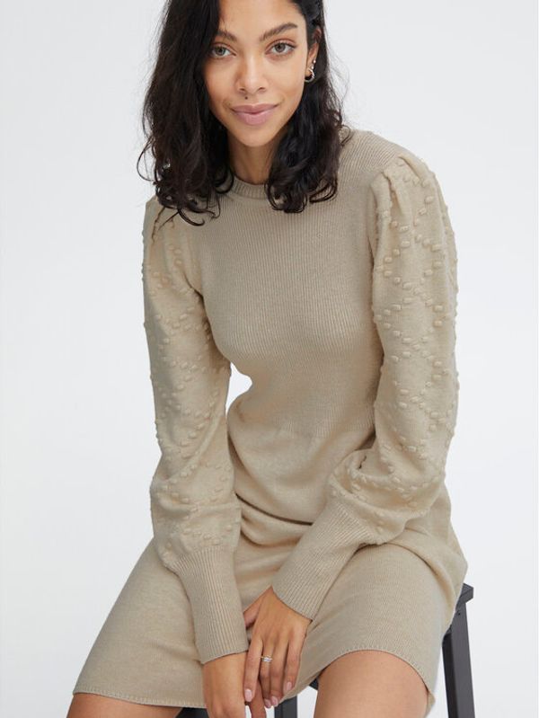 b.young b.young Плетена рокля 20812778 Бежов Regular Fit