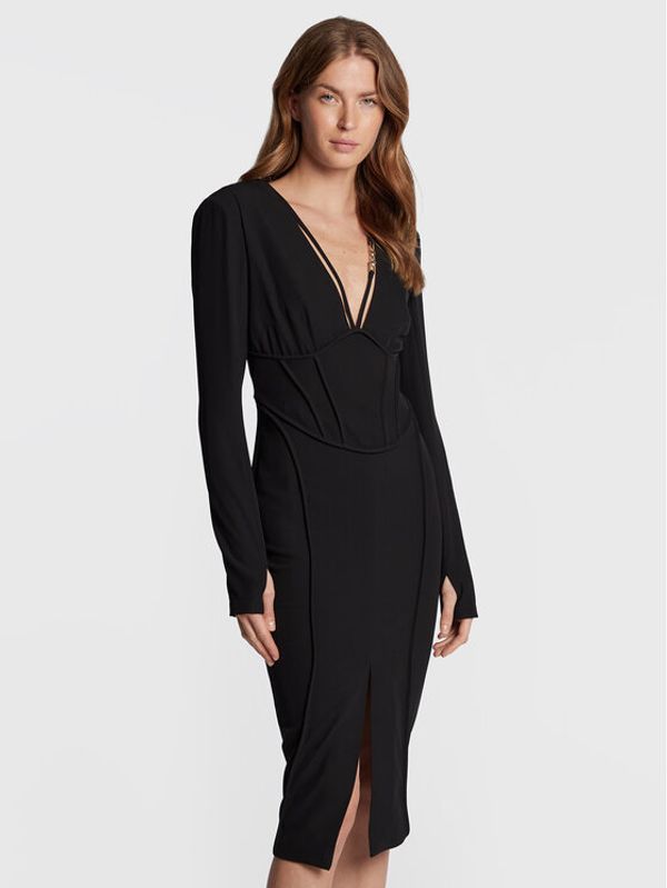 Babylon Babylon Коктейлна рокля R_E00788 Черен Slim Fit