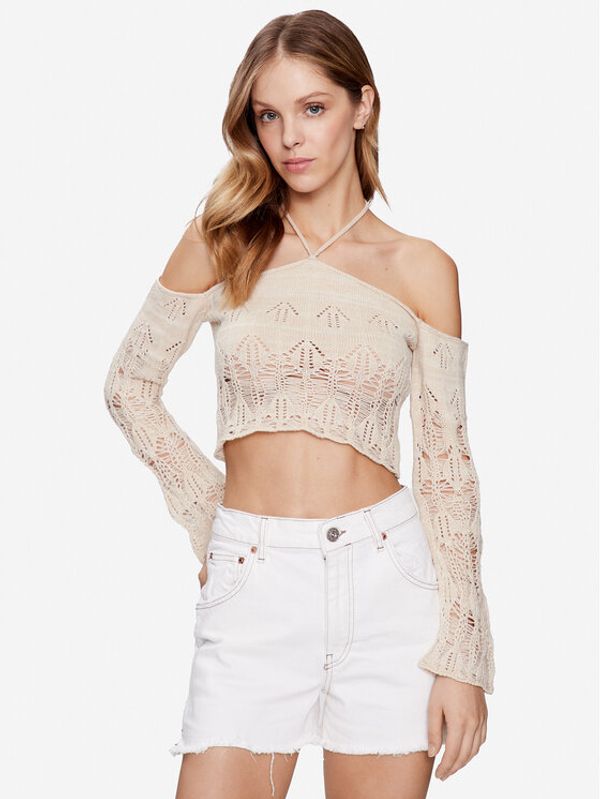 BDG Urban Outfitters BDG Urban Outfitters Пуловер BDG LADDERED HALTER NECK 76469477 Бял Cropped Fit