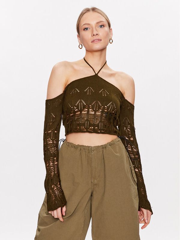 BDG Urban Outfitters BDG Urban Outfitters Пуловер BDG LADDERED HALTER NECK 76469477 Бял Cropped Fit