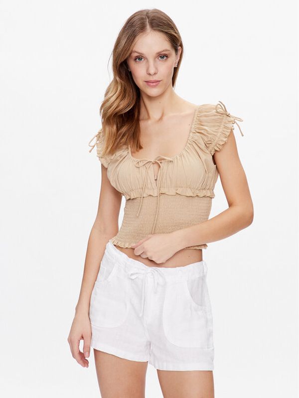 BDG Urban Outfitters BDG Urban Outfitters топ BDG NOVA ROUCHED BLOUSE 76505569 Екрю Slim Fit