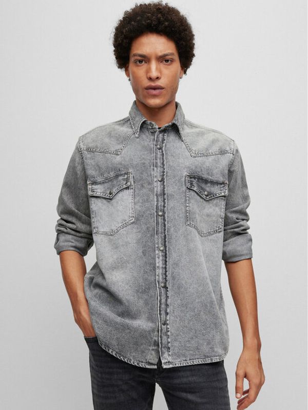 Boss Boss дънкова риза 50489489 Сив Relaxed Fit