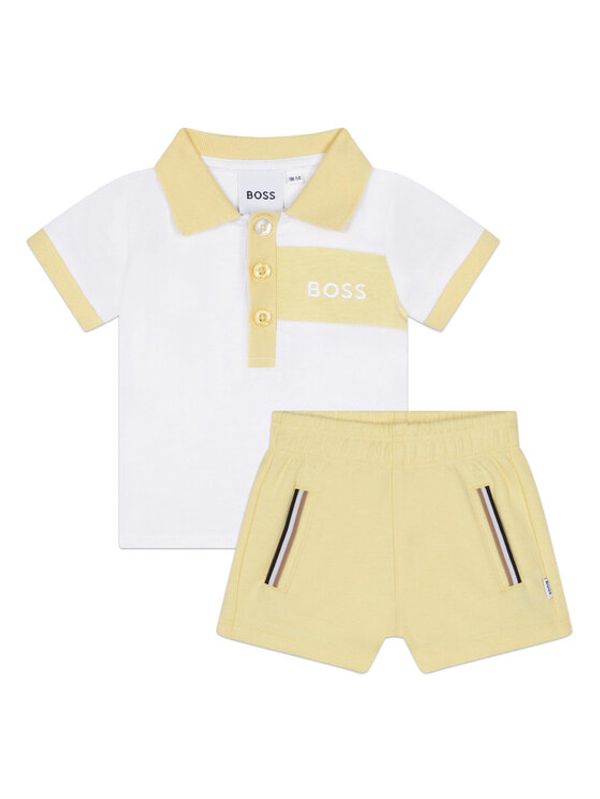 Boss Boss Комплект от тениска с яка и къси панталони J98419 Жълт Regular Fit