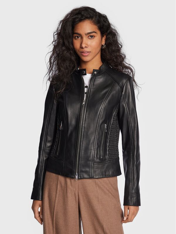 Boss Boss Кожено яке 50483016 Черен Regular Fit