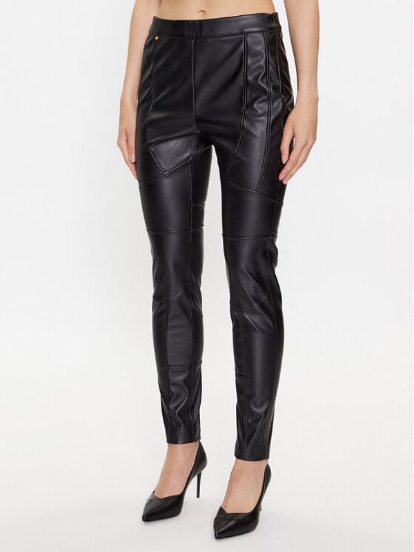 Boss Boss Панталони от имитация на кожа 50501104 Черен Slim Fit