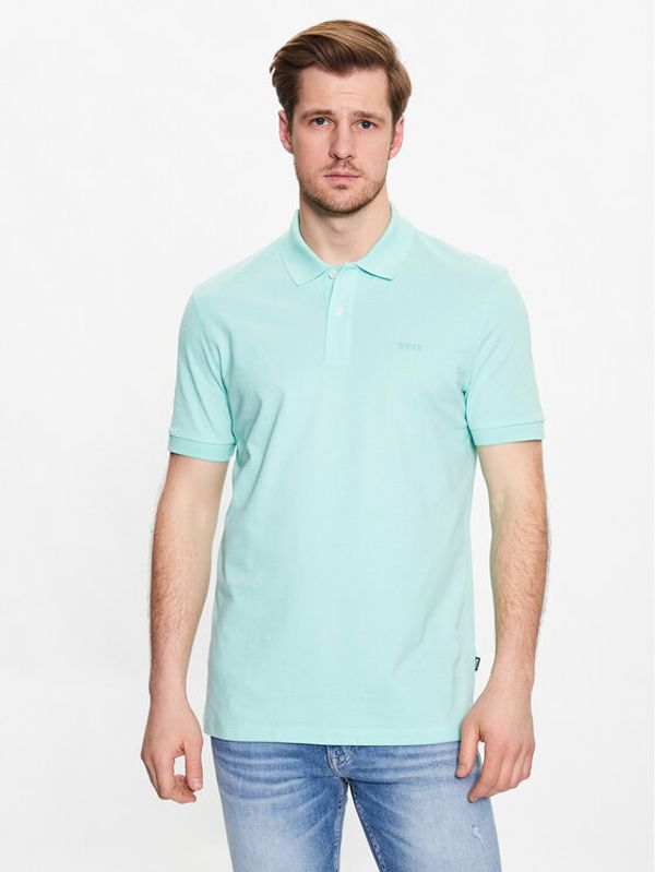 Boss Boss Тениска с яка и копчета 50468301 Зелен Regular Fit