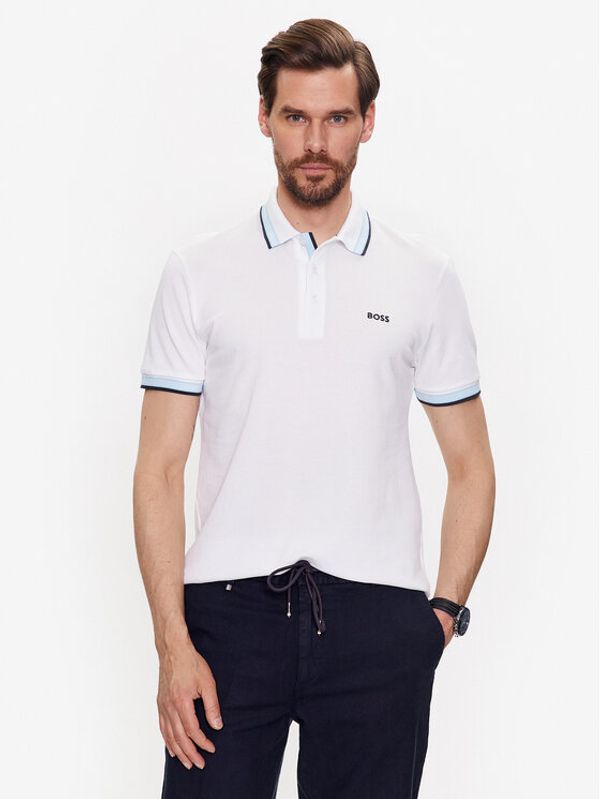 Boss Boss Тениска с яка и копчета 50468983 Бежов Regular Fit