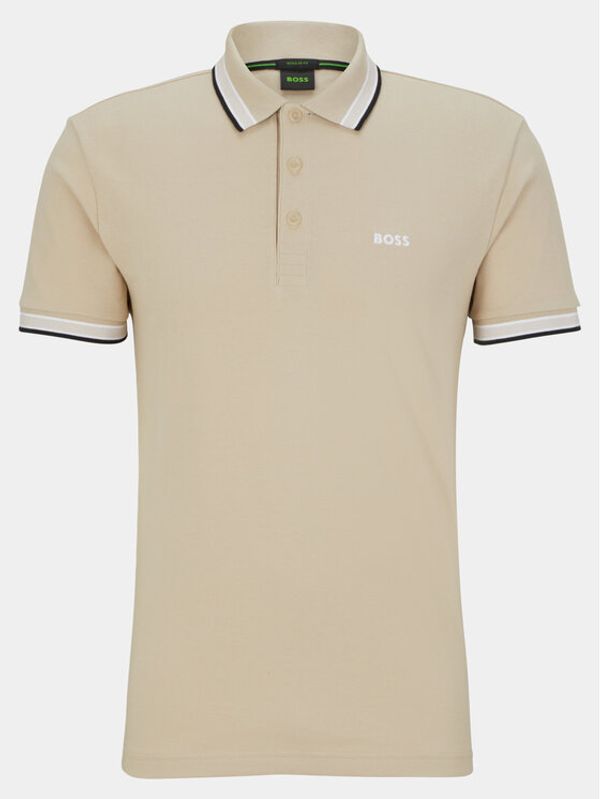 Boss Boss Тениска с яка и копчета 50468983 Бежов Regular Fit