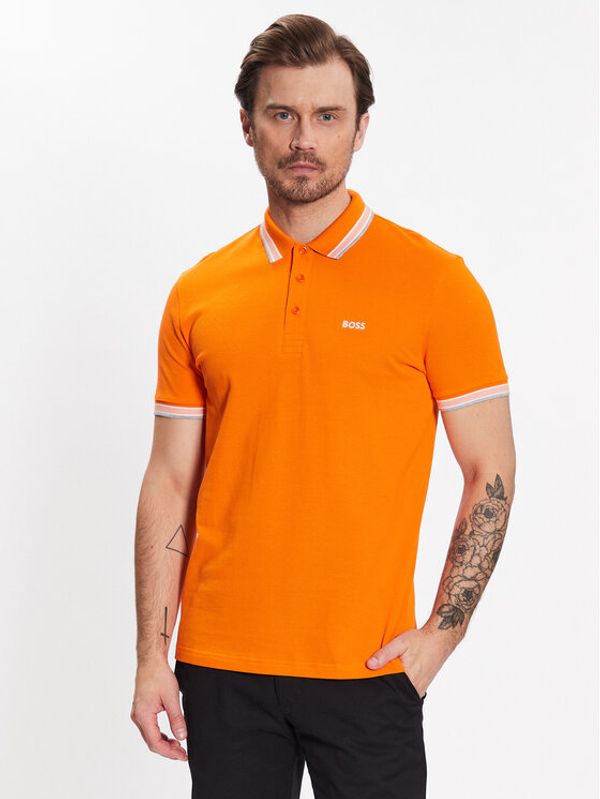 Boss Boss Тениска с яка и копчета 50468983 Оранжев Regular Fit