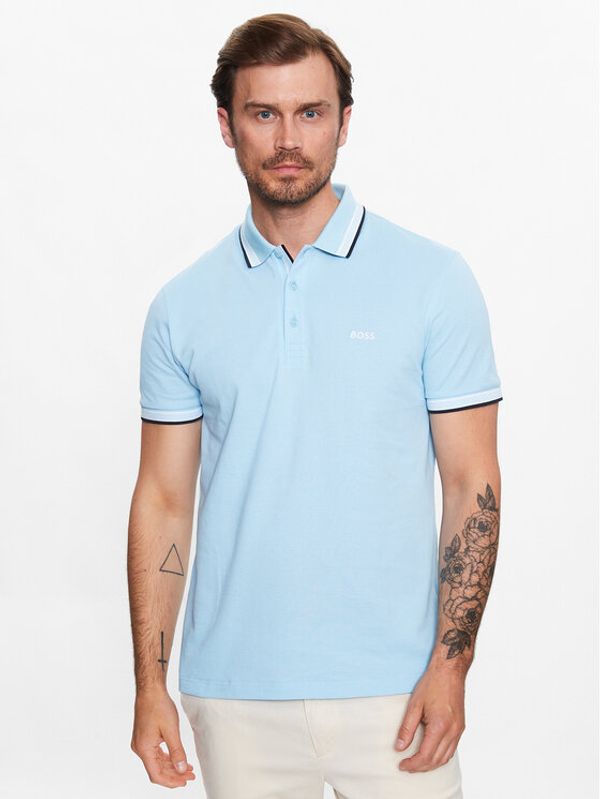 Boss Boss Тениска с яка и копчета 50468983 Син Regular Fit