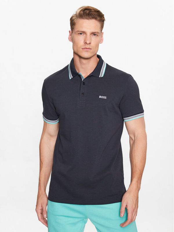 Boss Boss Тениска с яка и копчета 50468983 Син Regular Fit