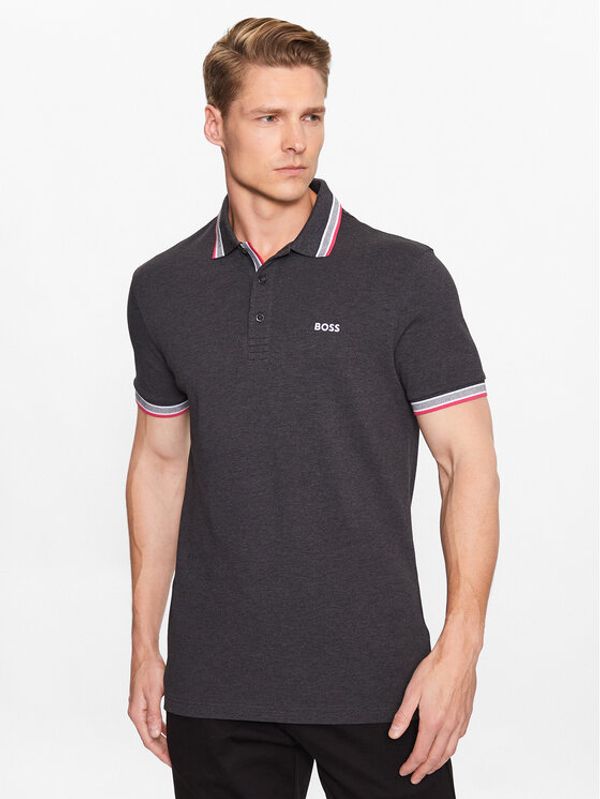 Boss Boss Тениска с яка и копчета 50468983 Сив Regular Fit