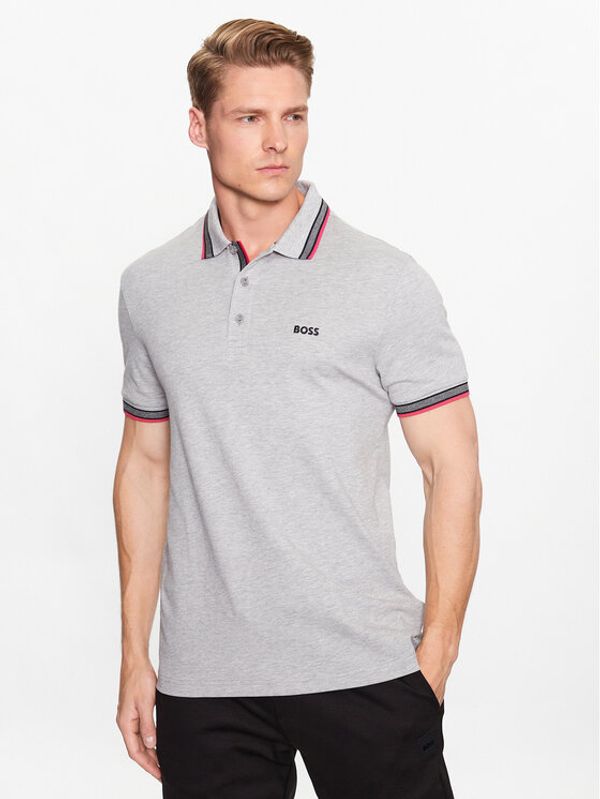 Boss Boss Тениска с яка и копчета 50468983 Сив Regular Fit