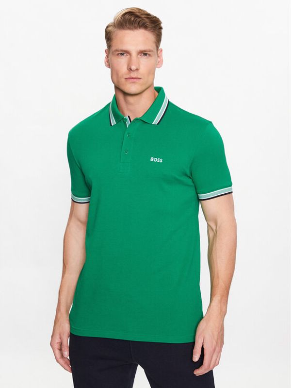 Boss Boss Тениска с яка и копчета 50468983 Зелен Regular Fit