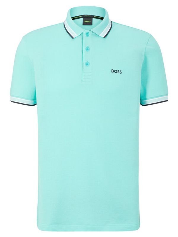 Boss Boss Тениска с яка и копчета 50468983 Зелен Regular Fit