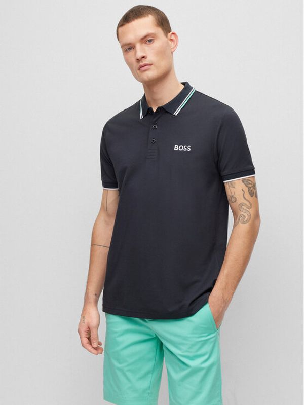 Boss Boss Тениска с яка и копчета 50469094 Син Regular Fit