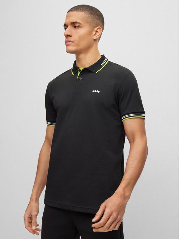 Boss Boss Тениска с яка и копчета 50469245 Черен Slim Fit