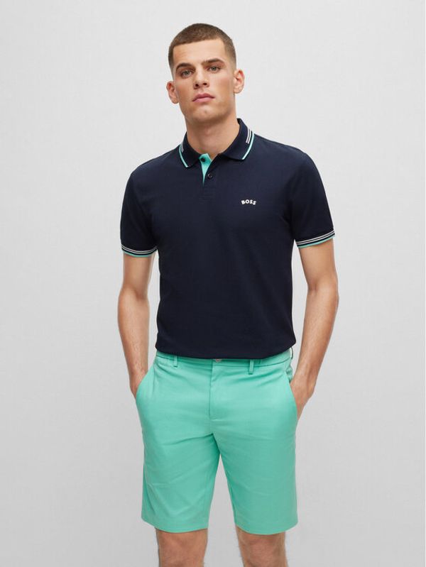 Boss Boss Тениска с яка и копчета 50469245 Син Slim Fit