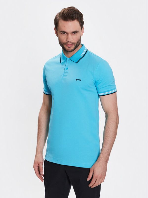 Boss Boss Тениска с яка и копчета 50469245 Син Slim Fit