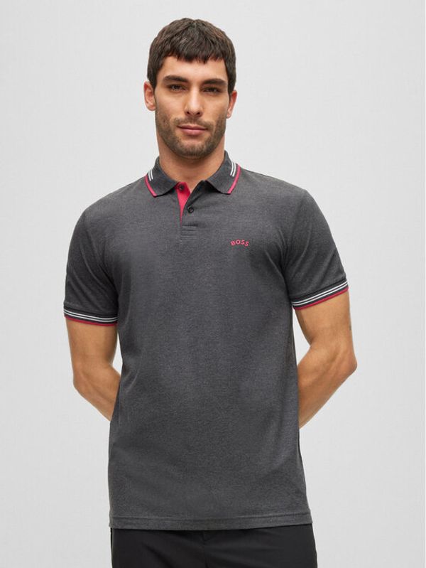 Boss Boss Тениска с яка и копчета 50469245 Сив Slim Fit