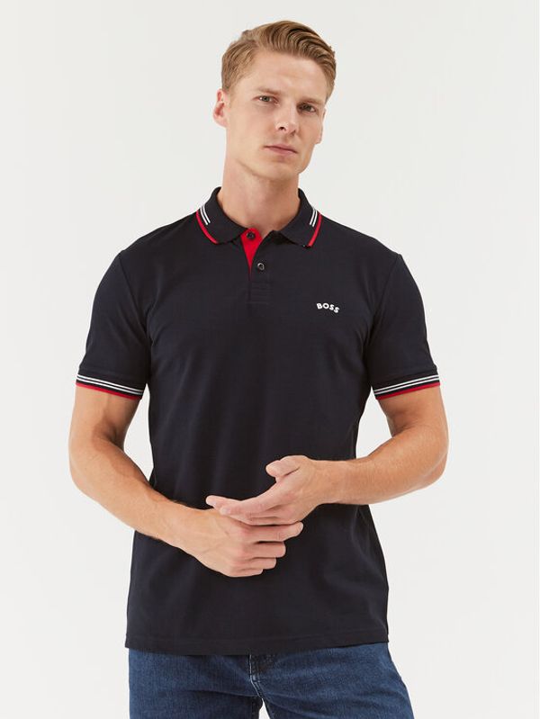 Boss Boss Тениска с яка и копчета 50469245 Тъмносин Slim Fit