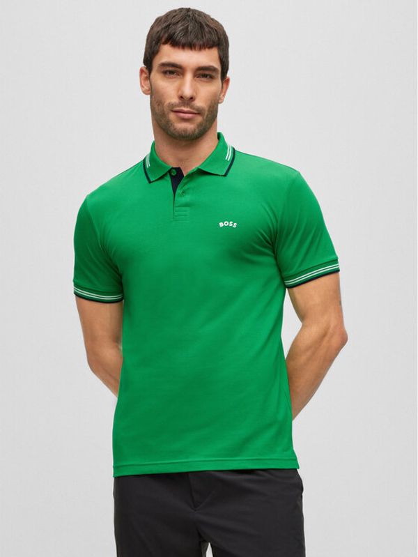 Boss Boss Тениска с яка и копчета 50469245 Зелен Slim Fit