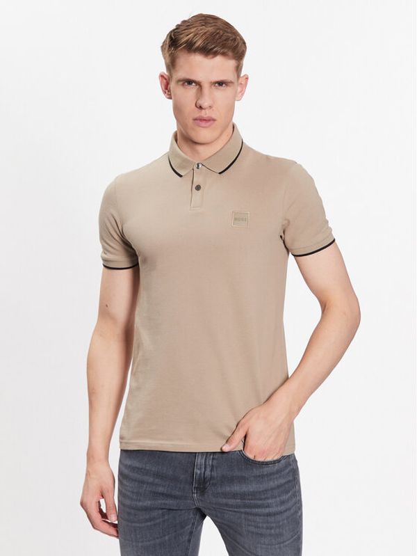 Boss Boss Тениска с яка и копчета 50472665 Бежов Slim Fit