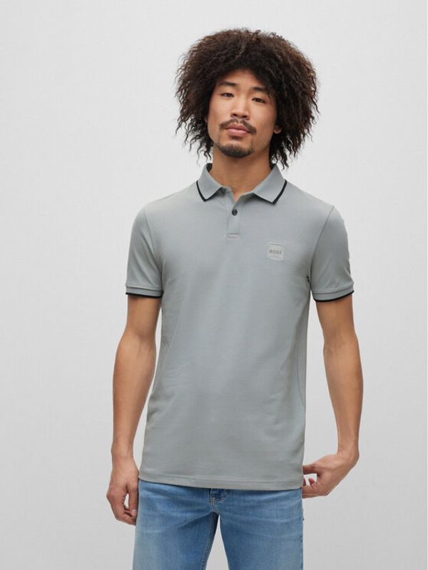 Boss Boss Тениска с яка и копчета 50472665 Сив Slim Fit