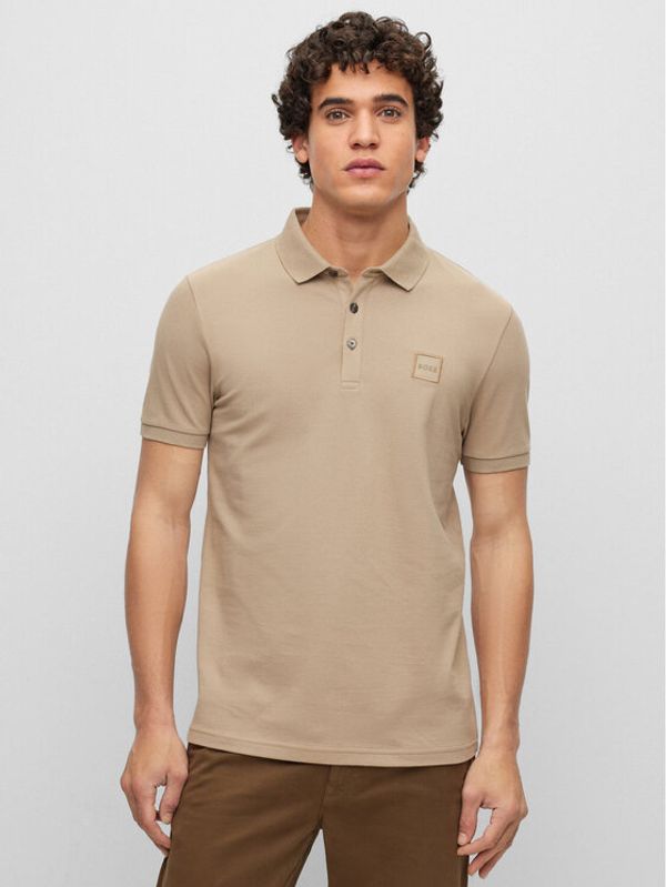 Boss Boss Тениска с яка и копчета 50472668 Бежов Slim Fit