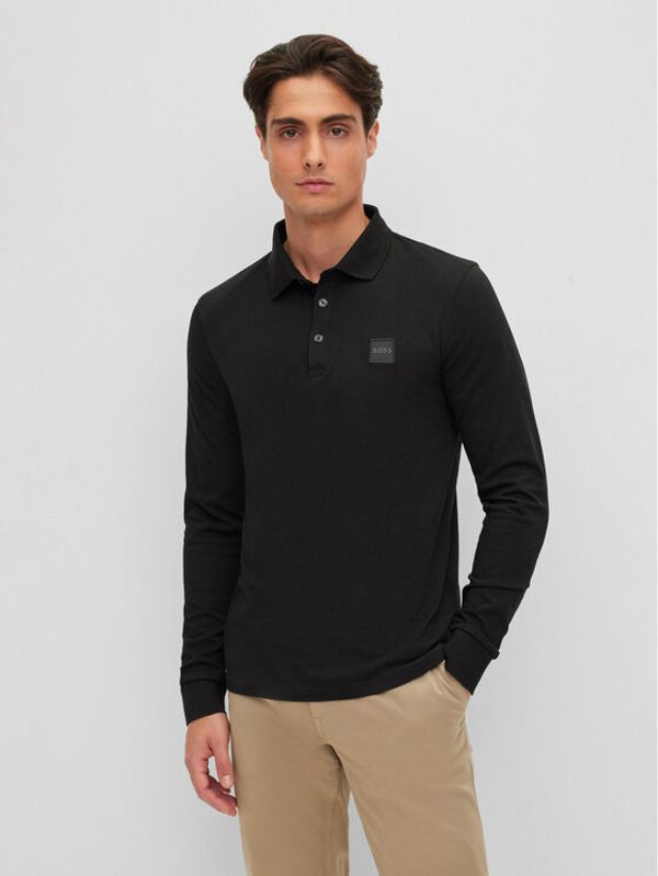 Boss Boss Тениска с яка и копчета 50472681 Черен Slim Fit