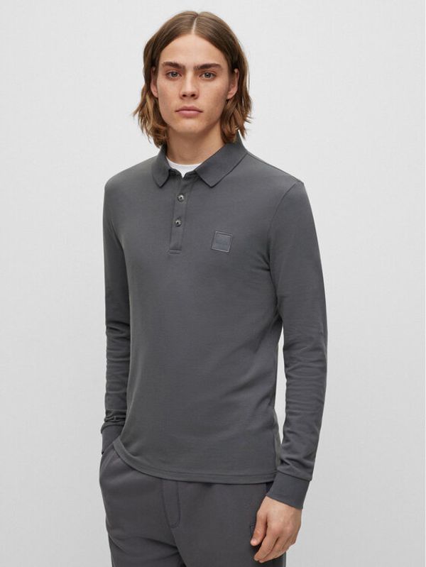 Boss Boss Тениска с яка и копчета 50472681 Сив Slim Fit