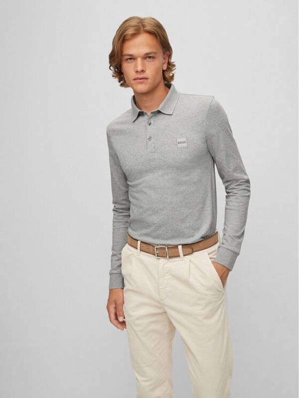 Boss Boss Тениска с яка и копчета 50472681 Сив Slim Fit