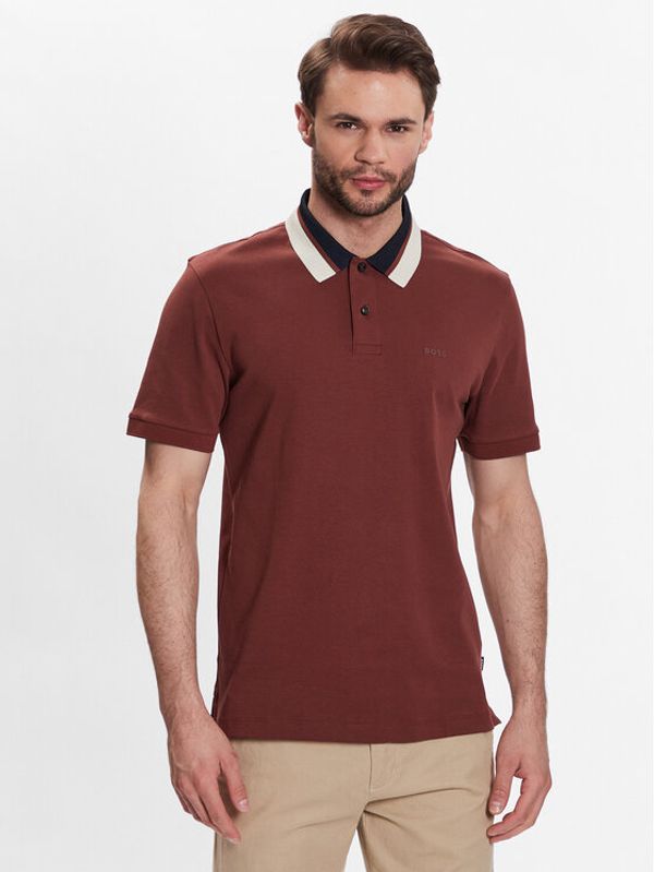 Boss Boss Тениска с яка и копчета 50481614 Кафяв Regular Fit