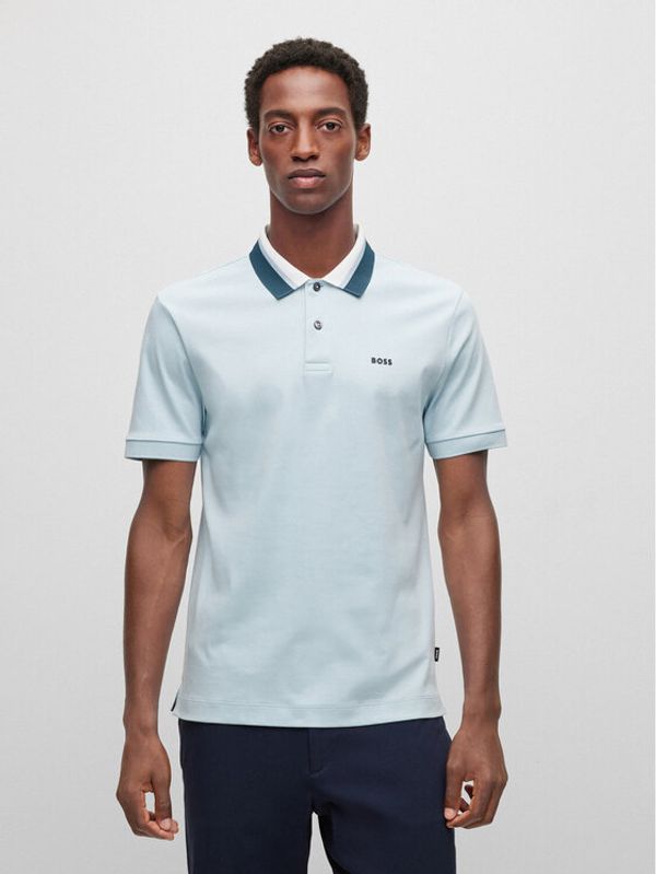 Boss Boss Тениска с яка и копчета 50481614 Син Regular Fit