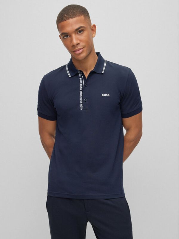 Boss Boss Тениска с яка и копчета 50481706 Тъмносин Slim Fit