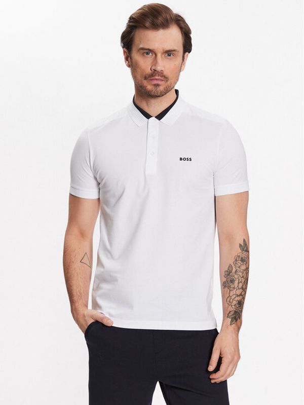 Boss Boss Тениска с яка и копчета 50483246 Бял Slim Fit