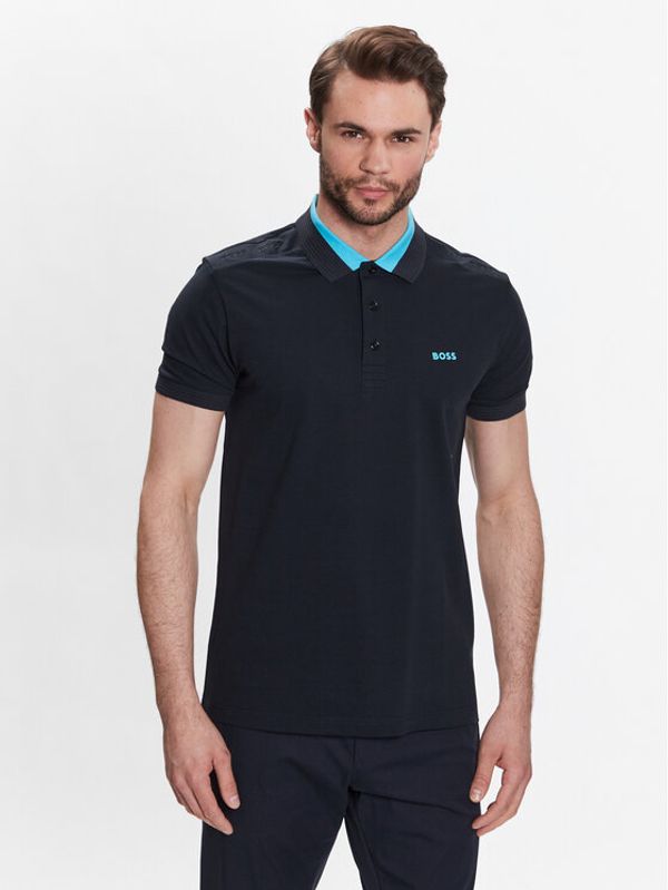 Boss Boss Тениска с яка и копчета 50483246 Син Slim Fit