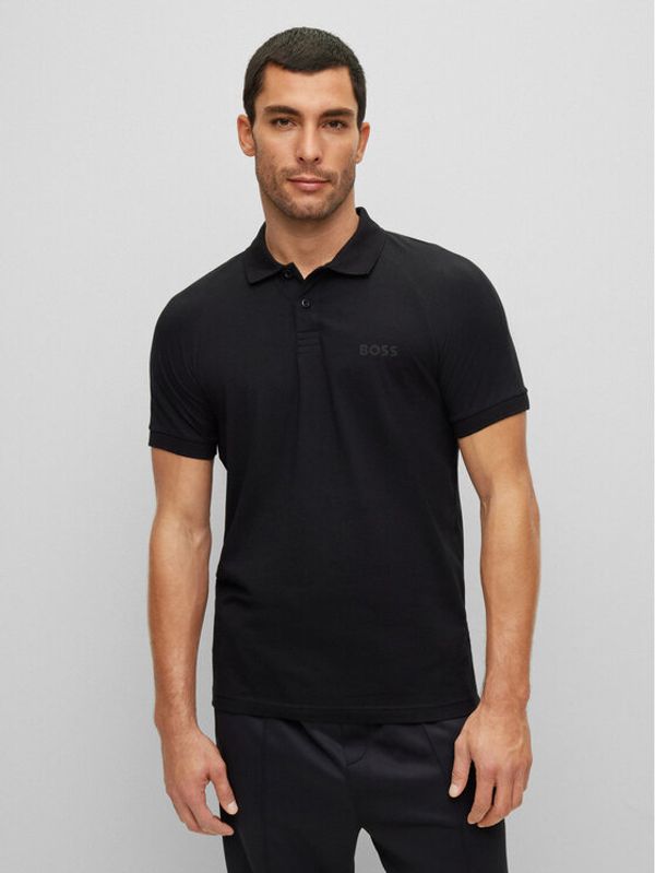 Boss Boss Тениска с яка и копчета 50483356 Черен Slim Fit